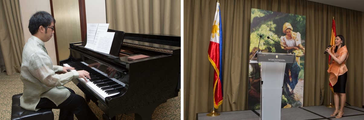 Ms. Aniway Adap and Mr. Laurence Aliganga performing the national anthems of the Philippines and Spain.