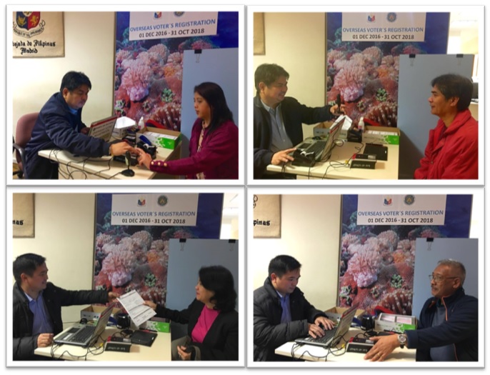 Clockwise: Ms. Helen Prebagren, Attaché of the Embassy, was the first registrant of the day. An OFW from Pangasinan was also one of the early registrants.  Mr. Arc Remus Nolido and his spouse Ms. Nesa Nolido, POLO OIC and Welfare Officer, also did not miss their opportunity to register early.